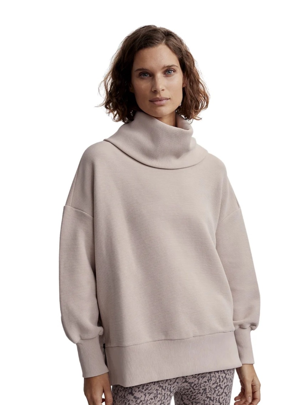 Varley Milton Oversized Sweat Funnel Neck Lightweight, Side Zip Mushroom color S